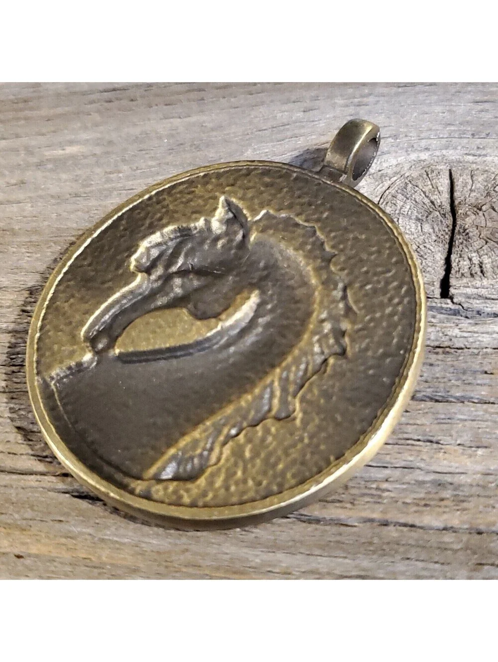 Wild Horse Long Mane Brushed Bronze Black Enamel 67mm Oval Statement Pendant